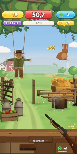 Univers Campagne : un épouvantail et un lapin devant la ferme